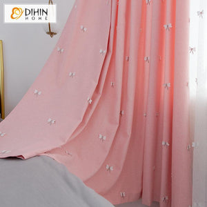 DIHINHOME Home Textile Kid's Curtain DIHIN HOME Cartoon Pink Little Butterfly Curtains，Blackout Grommet Window Curtain for Living Room ,52x63-inch,1 Panel