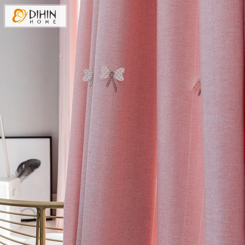 DIHIN HOME Cartoon Pink Little Butterfly Embroidered ,Blackout Grommet Window Curtain for Living Room ,52x63-inch,1 Panel