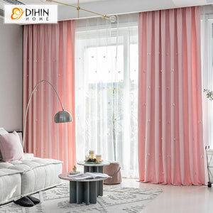 DIHIN HOME Cartoon Pink Little Butterfly Embroidered ,Blackout Grommet Window Curtain for Living Room ,52x63-inch,1 Panel