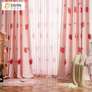 DIHINHOME Home Textile Kid's Curtain DIHIN HOME Cartoon Pink Strawberry Printed,Half Blackout Curtains Grommet Window Curtain for Living Room ,52x63-inch,1 Panel