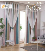 DIHIN HOME Cartoon Princess Lace Striped Blackout Curtains With Sheer Curtain,Blackout Grommet Window Curtain for Living Room ,52x63-inch,1 Panel