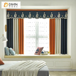 DIHIN HOME Cartoon Sailing Boat Curtain With Valance,Blackout Curtains Grommet Window Curtain for Living Room ,52x84-inch,1 Panel