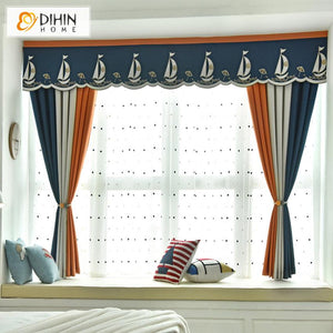 DIHIN HOME Cartoon Sailing Boat Curtain With Valance,Blackout Curtains Grommet Window Curtain for Living Room ,52x84-inch,1 Panel