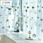 DIHIN HOME Cartoon Small Fish Embroidered Curtain With Valance,Blackout Curtains Grommet Window Curtain for Living Room ,52x84-inch,1 Panel