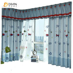 DIHIN HOME Cartoon Small Fish Embroidered Curtain With Valance,Blackout Curtains Grommet Window Curtain for Living Room ,52x84-inch,1 Panel