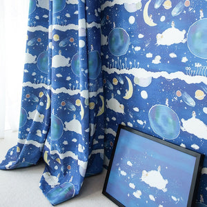 DIHINHOME Home Textile Kid's Curtain DIHIN HOME Cartoon Starry Sky Printed,Blackout Grommet Window Curtain for Living Room
