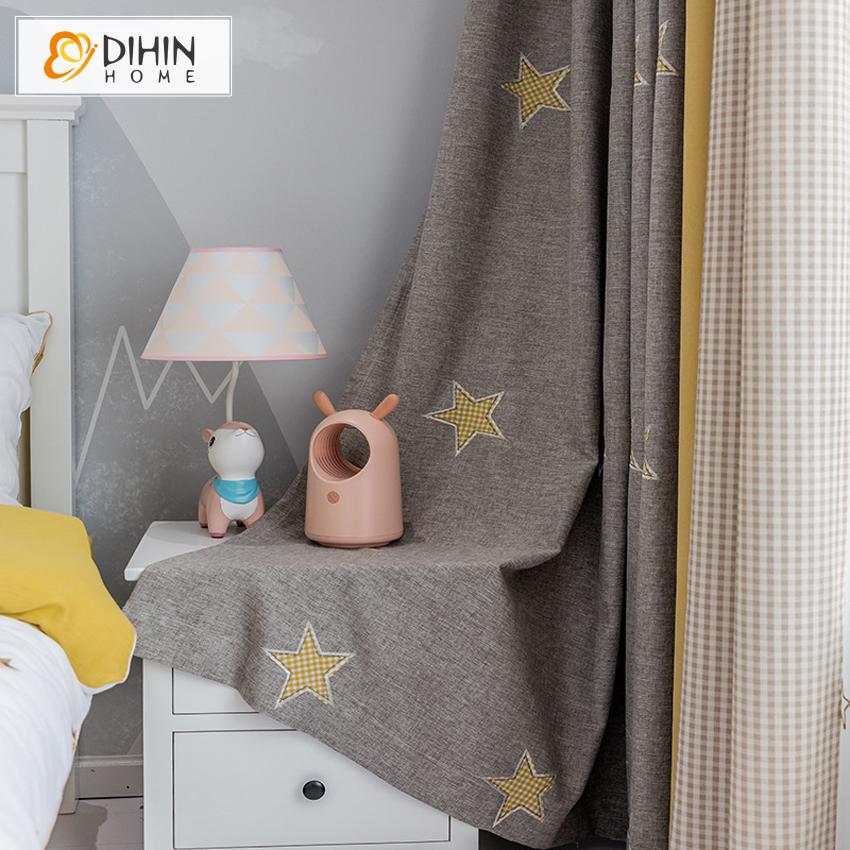 DIHINHOME Home Textile Kid's Curtain DIHIN HOME Cartoon Stars Embroidered,Blackout Grommet Window Curtain for Living Room ,52x63-inch,1 Panel