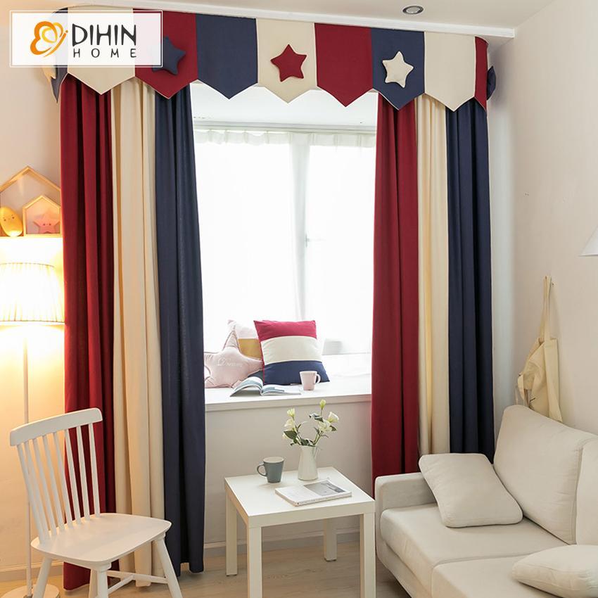 DIHIN HOME Cartoon Stars Striped Curtain With Valance,Blackout Curtains Grommet Window Curtain for Living Room ,52x84-inch,1 Panel