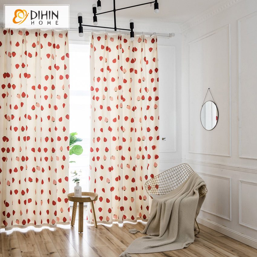 DIHINHOME Home Textile Kid's Curtain DIHIN HOME Cartoon Strawberry Printed,Blackout Grommet Window Curtain for Living Room,1 Panel