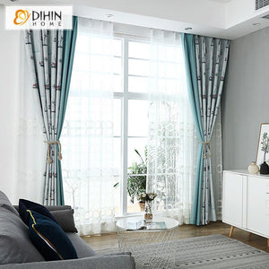 DIHINHOME Home Textile Kid's Curtain DIHIN HOME Cartoon Style Spliced Curtains，Blackout Grommet Window Curtain for Living Room ,52x63-inch,1 Panel