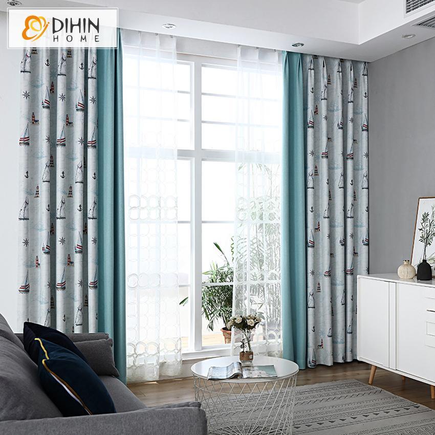 DIHINHOME Home Textile Kid's Curtain DIHIN HOME Cartoon Style Spliced Curtains，Blackout Grommet Window Curtain for Living Room ,52x63-inch,1 Panel