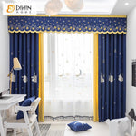 DIHIN HOME Cartoon Sweet Dream Blue  Embroidered Curtain With Valance,Blackout Curtains Grommet Window Curtain for Living Room ,52x84-inch,1 Panel