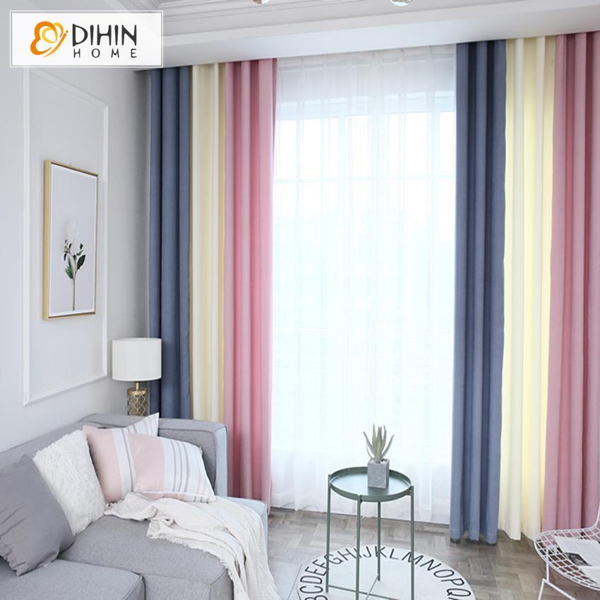 DIHIN HOME Cartoon Three Colors Striped Curtains,Blackout Grommet Window Curtain for Living Room ,52x63-inch,1 Panel