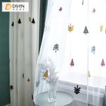 DIHIN HOME Cartoon Tree Embroidered Spliced Curtains，Blackout Grommet Window Curtain for Living Room ,52x63-inch,1 Panel