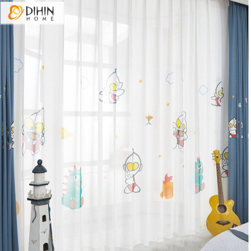 DIHINHOME Home Textile Kid's Curtain DIHIN HOME Cartoon Ultraman Embroidered,Blackout Grommet Window Curtain for Living Room ,52x63-inch,1 Panel