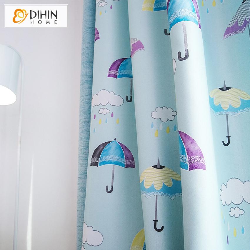 DIHIN HOME Cartoon Umbrella Printed,Blackout Grommet Window Curtain for Living Room ,52x63-inch,1 Panel