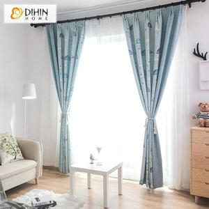 DIHIN HOME Cartoon Umbrella Printed,Blackout Grommet Window Curtain for Living Room ,52x63-inch,1 Panel