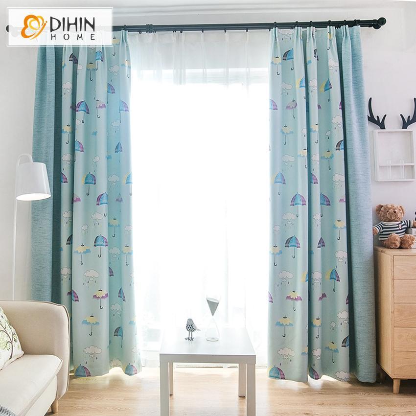 DIHIN HOME Cartoon Umbrella Printed,Blackout Grommet Window Curtain for Living Room ,52x63-inch,1 Panel