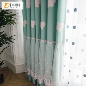 DIHIN HOME Cartoon White Clouds Pattern Embroidered Curtains,Blackout Grommet Window Curtain for Living Room ,52x63-inch,1 Panel