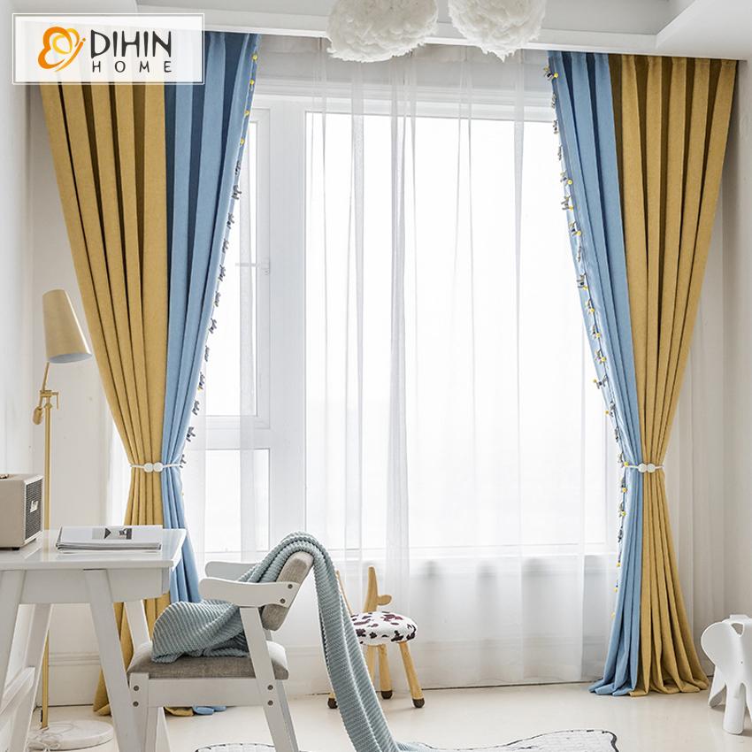 DIHIN HOME Cartoon Yellow and Blue Curtains With Pony Toys,Blackout Grommet Window Curtain for Living Room ,52x63-inch,1 Panel