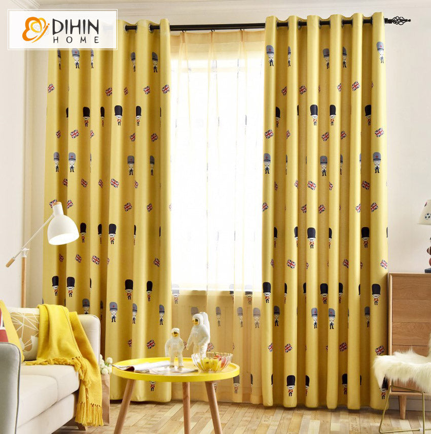 DIHINHOME Home Textile Kid's Curtain DIHIN HOME Cartoon Yellow Color Printed,Blackout Curtains Grommet Window Curtain for Living Room ,52x63-inch,1 Panel