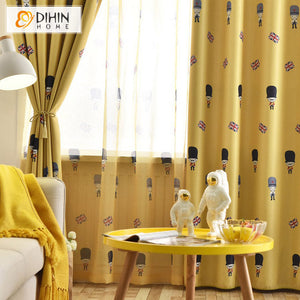 DIHINHOME Home Textile Kid's Curtain DIHIN HOME Cartoon Yellow Color Printed,Blackout Curtains Grommet Window Curtain for Living Room ,52x63-inch,1 Panel