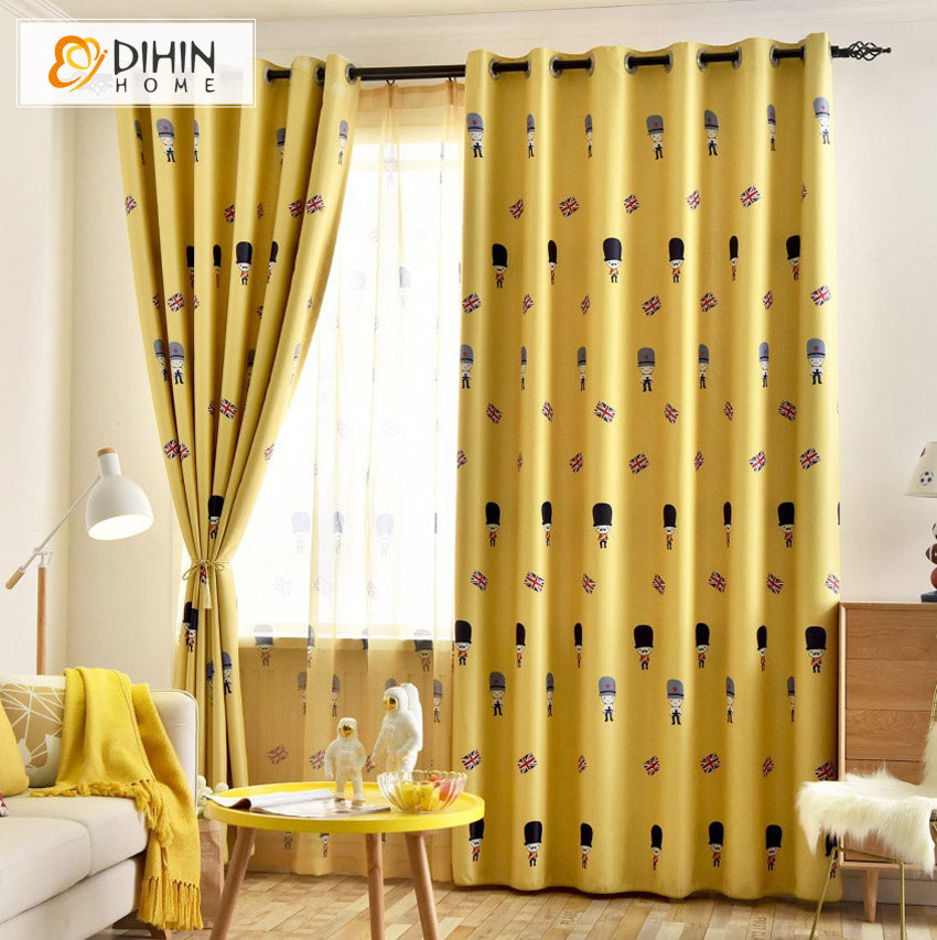DIHIN HOME Cartoon Yellow Color Printed,Blackout Curtains Grommet Window Curtain for Living Room ,52x63-inch,1 Panel
