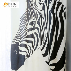 DIHIN HOME Cartoon Zebra Printed ,Blackout Grommet Window Curtain for Living Room ,52x63-inch,1 Panel