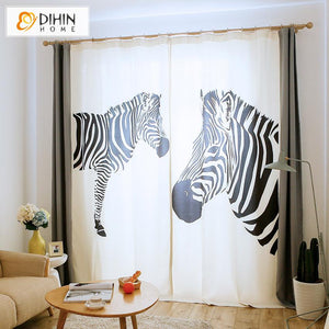 DIHIN HOME Cartoon Zebra Printed ,Blackout Grommet Window Curtain for Living Room ,52x63-inch,1 Panel