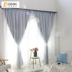 DIHINHOME Home Textile Kid's Curtain DIHIN HOME Children Blue Color,Blackout Curtains Grommet Window Curtain for Living Room,1 Panel