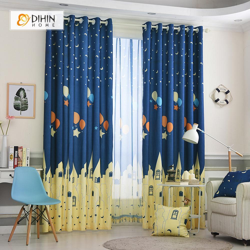 DIHINHOME Home Textile Kid's Curtain DIHIN HOME City and Night Printed，Blackout Grommet Window Curtain for Living Room ,52x63-inch,1 Panel