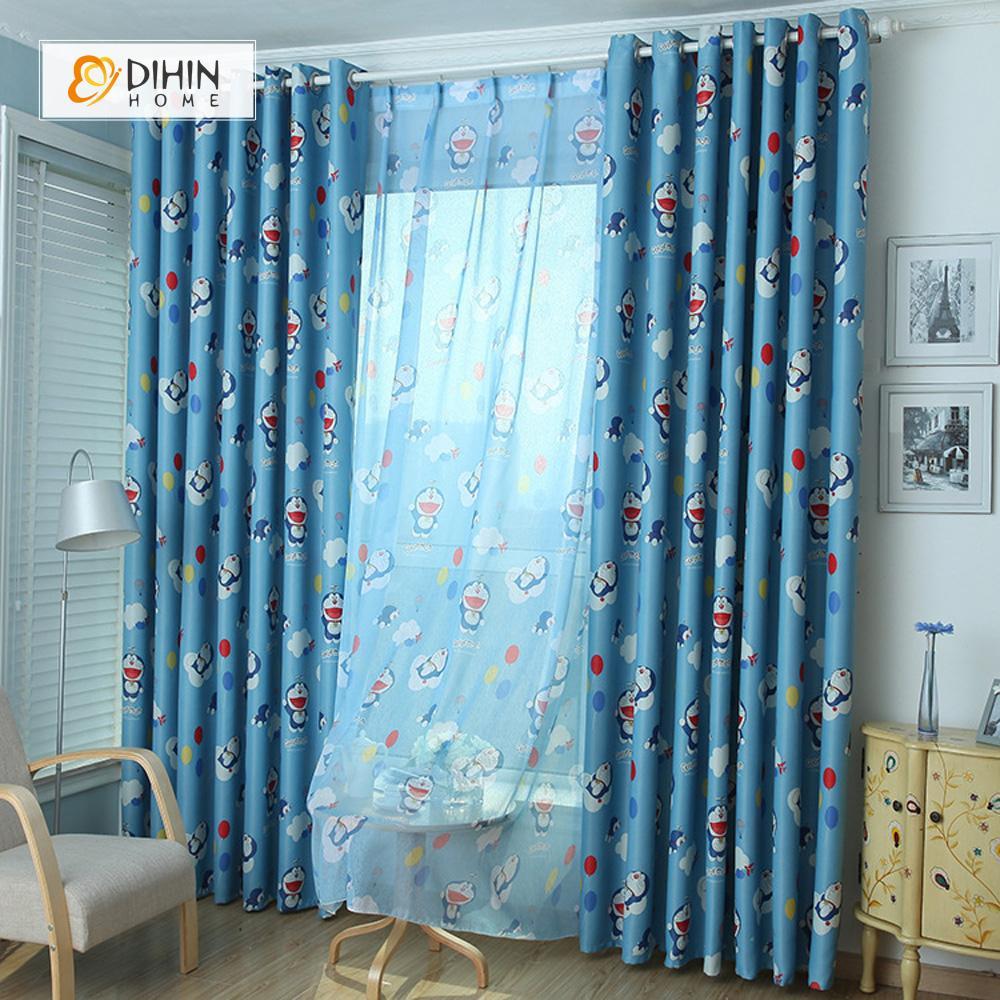 DIHINHOME Home Textile Kid's Curtain DIHIN HOME Doraemon Printed,Blackout Grommet Window Curtain for Living Room ,52x63-inch,1 Panel