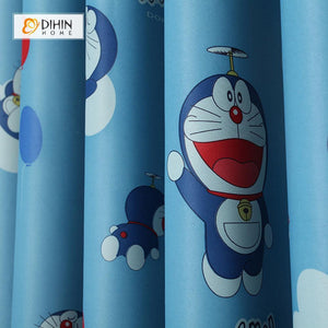 DIHINHOME Home Textile Kid's Curtain DIHIN HOME Doraemon Printed,Blackout Grommet Window Curtain for Living Room ,52x63-inch,1 Panel