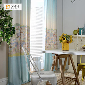 DIHINHOME Home Textile Kid's Curtain DIHIN HOME European and American Towns Printed Curtain ,Cotton Linen ,Blackout Grommet Window Curtain for Living Room ,52x63-inch,1 Panel