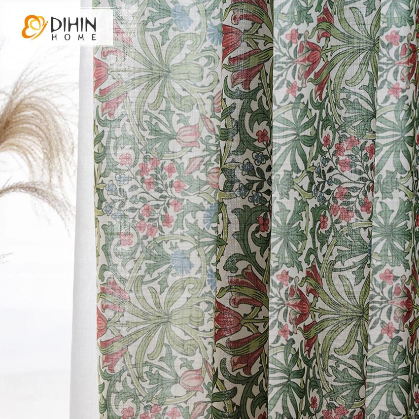 DIHIN HOME Garden Printed Half Blackout Curtains，Blackout Grommet Window Curtain for Living Room ,52x63-inch,1 Panel