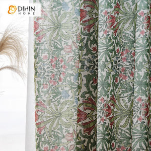 DIHIN HOME Garden Printed Half Blackout Curtains，Blackout Grommet Window Curtain for Living Room ,52x63-inch,1 Panel