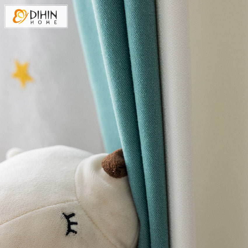 DIHINHOME Home Textile Kid's Curtain DIHIN HOME Modern Cartoon Universe Rocket Planet Embroideried,Blackout Grommet Window Curtain for Living Room,1 Panel