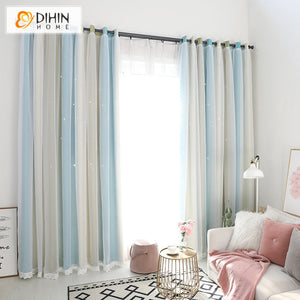DIHIN HOME Modern Three Colors Hollowed Out Curtains With Lace,Blackout Grommet Window Curtain for Living Room ,52x63-inch,1 Panel
