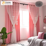 DIHIN HOME Modern White Bow Tie High Quality Pink Curtain With White Lace,Blackout Curtains Grommet Window Curtain for Living Room ,52x84-inch,1 Panel