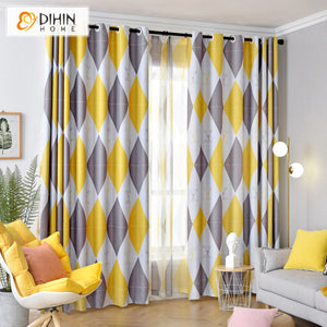 DIHIN HOME Modern Yellow Geometry Printed,Blackout Curtains Grommet Window Curtain for Living Room ,52x63-inch,1 Panel