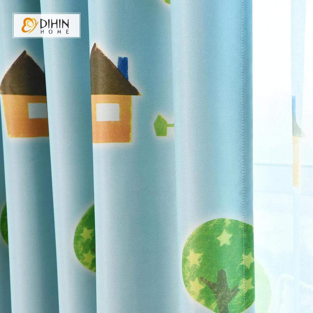 DIHINHOME Home Textile Kid's Curtain DIHIN HOME Pencil and Sun Printed，Blackout Grommet Window Curtain for Living Room ,52x63-inch,1 Panel