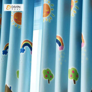 DIHINHOME Home Textile Kid's Curtain DIHIN HOME Pencil and Sun Printed，Blackout Grommet Window Curtain for Living Room ,52x63-inch,1 Panel