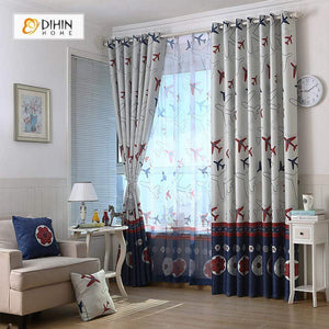 DIHINHOME Home Textile Kid's Curtain DIHIN HOME Plane Printed，Blackout Grommet Window Curtain for Living Room ,52x63-inch,1 Panel