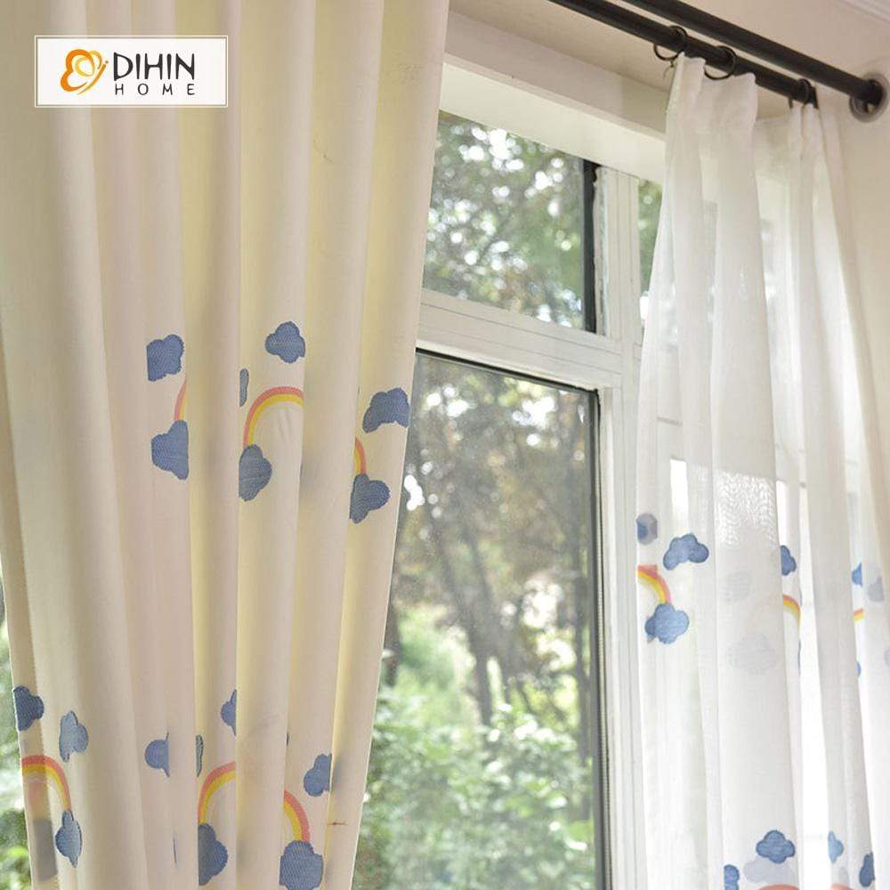 DIHINHOME Home Textile Kid's Curtain DIHIN HOME Rainbow and Cloud Embroidered，Blackout Grommet Window Curtain for Living Room ,52x63-inch,1 Panel