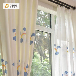 DIHINHOME Home Textile Kid's Curtain DIHIN HOME Rainbow and Cloud Embroidered，Blackout Grommet Window Curtain for Living Room ,52x63-inch,1 Panel