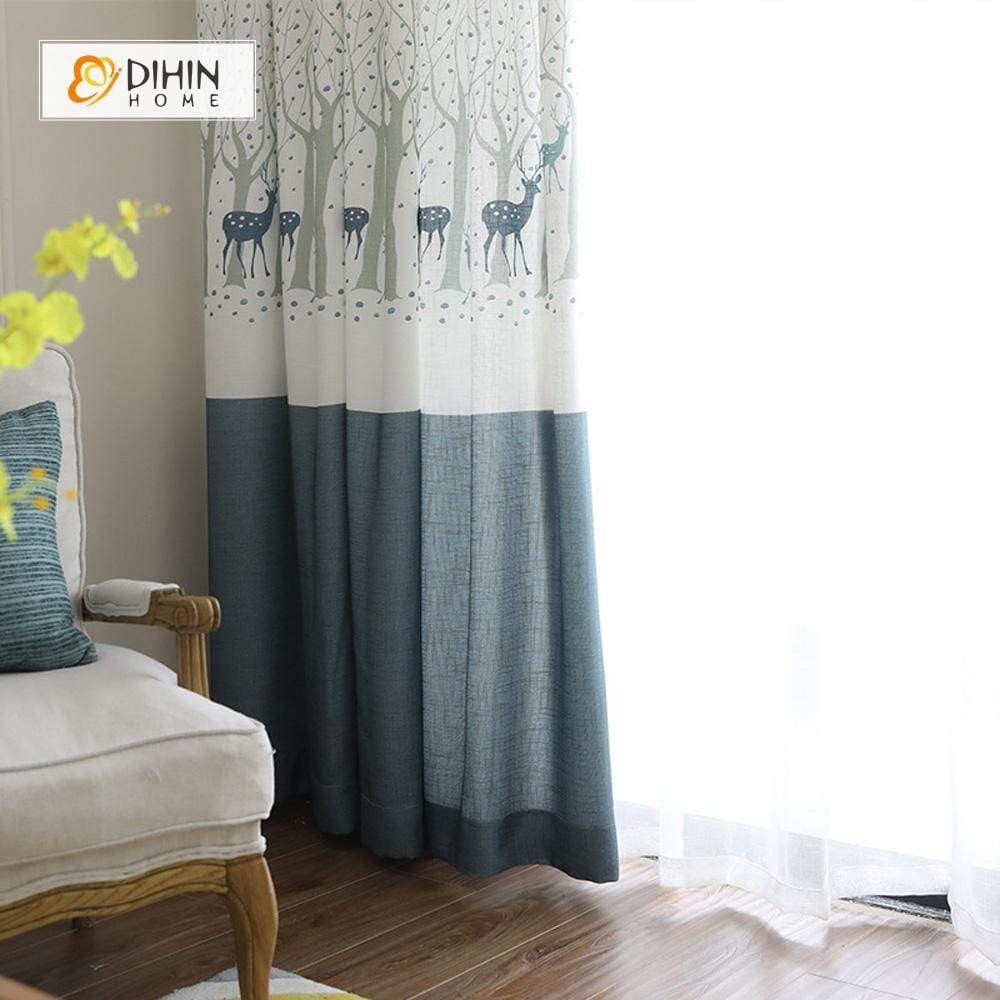 DIHINHOME Home Textile Kid's Curtain DIHIN HOME Sika Deer Printed，Blackout Grommet Window Curtain for Living Room ,52x63-inch,1 Panel