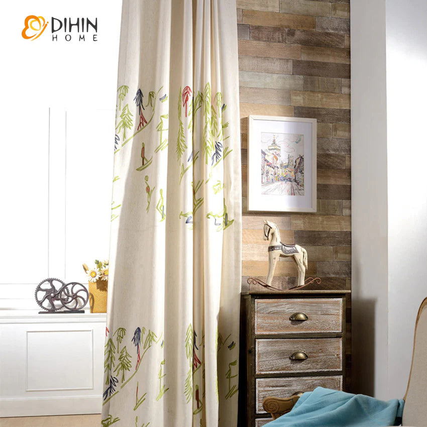 DIHINHOME Home Textile Kid's Curtain DIHIN HOME Snowboarder Embroidered,Blackout Grommet Window Curtain for Living Room,1 Panel