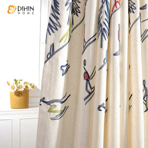 DIHINHOME Home Textile Kid's Curtain DIHIN HOME Snowboarder Embroidered,Blackout Grommet Window Curtain for Living Room,1 Panel