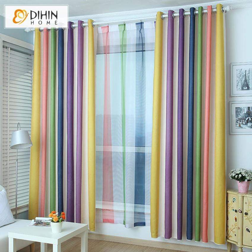DIHINHOME Home Textile Kid's Curtain DIHIN HOME Striped Rainbow Printed Curtains,Blackout Grommet Window Curtain for Living Room ,52x63-inch,1 Panel