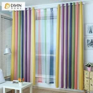 DIHINHOME Home Textile Kid's Curtain DIHIN HOME Striped Rainbow Printed Curtains,Blackout Grommet Window Curtain for Living Room ,52x63-inch,1 Panel